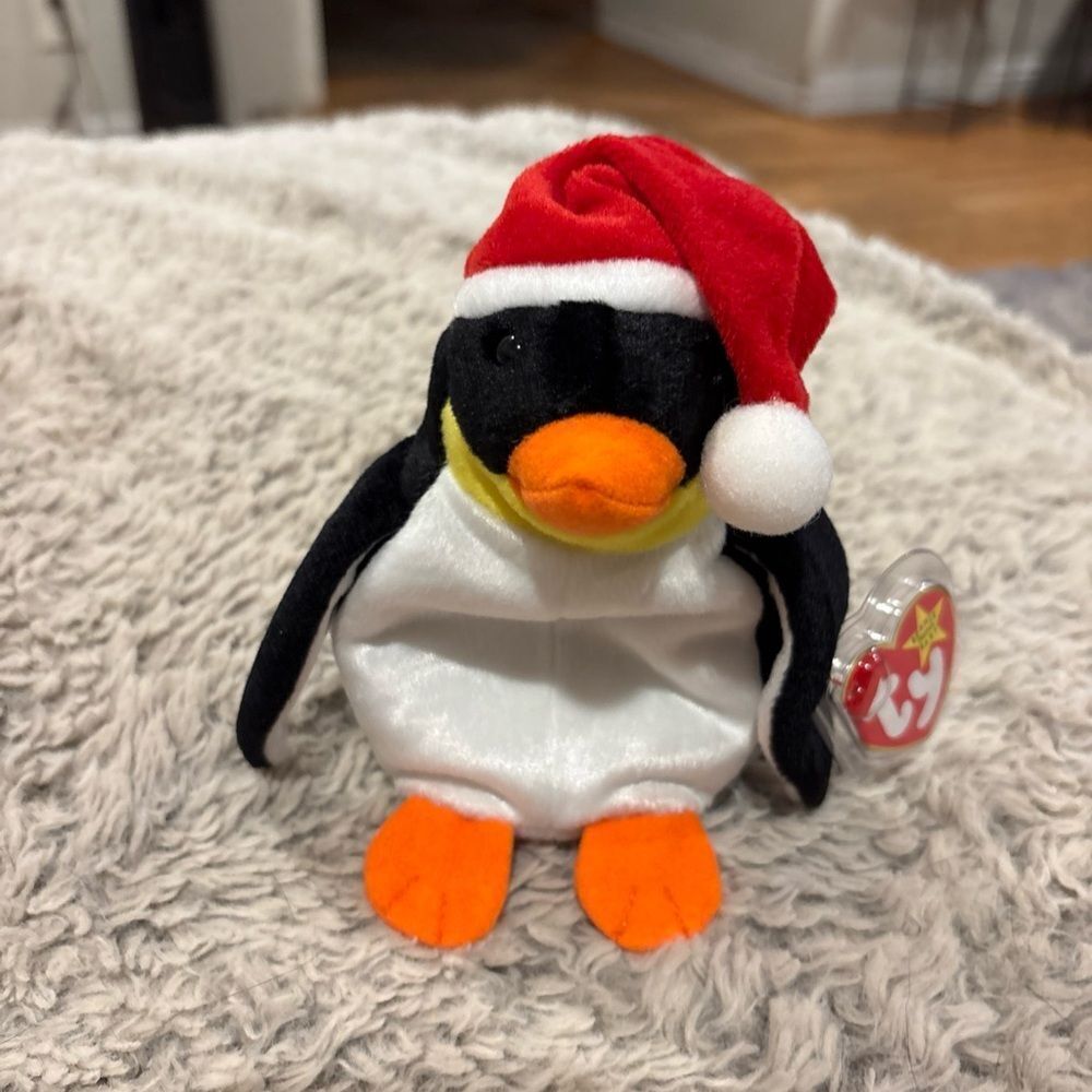 Ty Beanie Baby Zero Penguin Kids OS Black Excellent Santa Hat Christmas‎ Plush